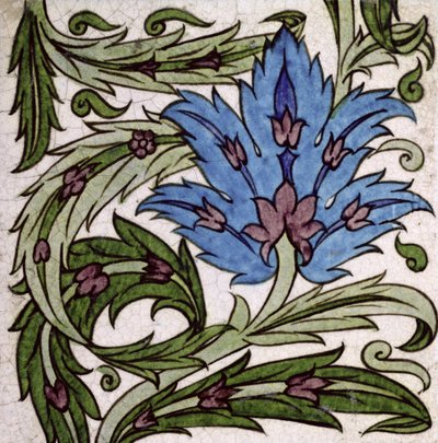 Tile with stylised floral design by William de Morgan